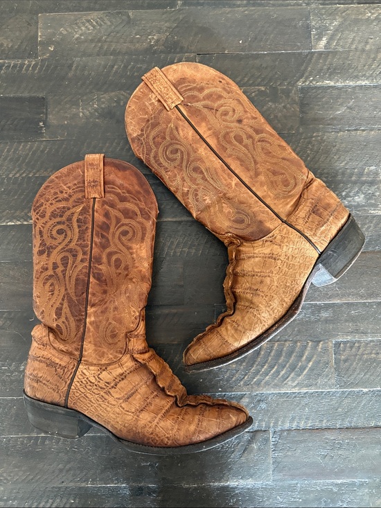 Durango Shoes - Vintage Durango Brown Alligator Caiman Print Western Cowboy Boots